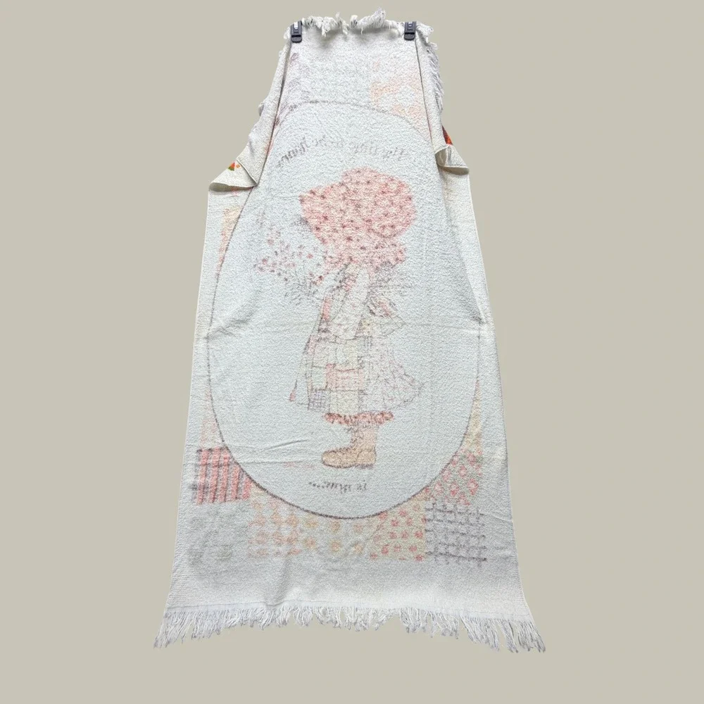 Vintage Holly Hobbie Beach Towel American Greetings 1970s Retro Fringed Cotton